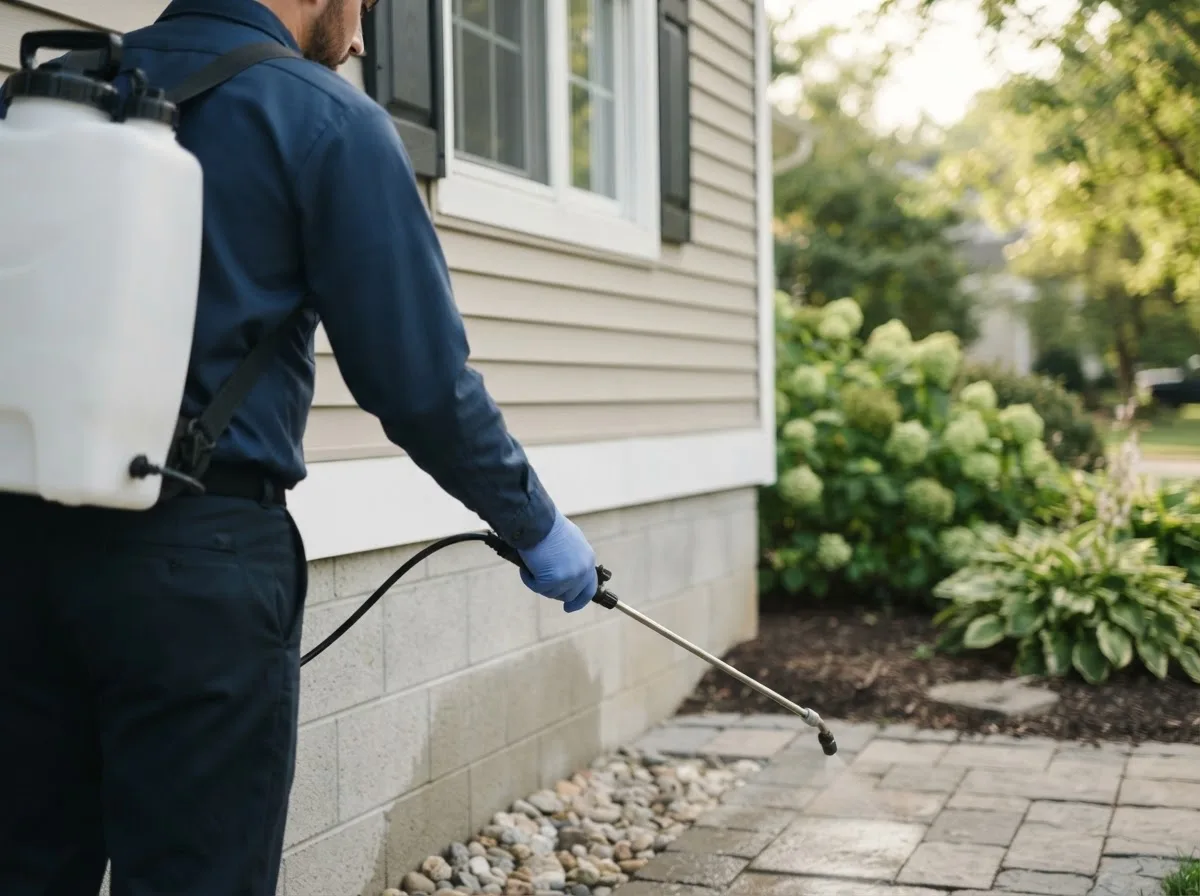 Pest control technician inspecting a home in Apple Creek, OH